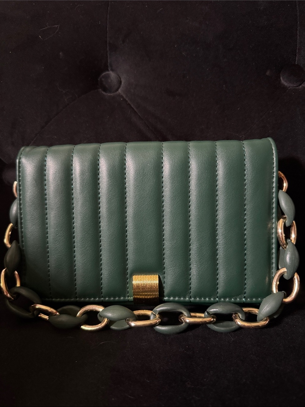 Green Quilted Chain-Detail Crossbody Bag